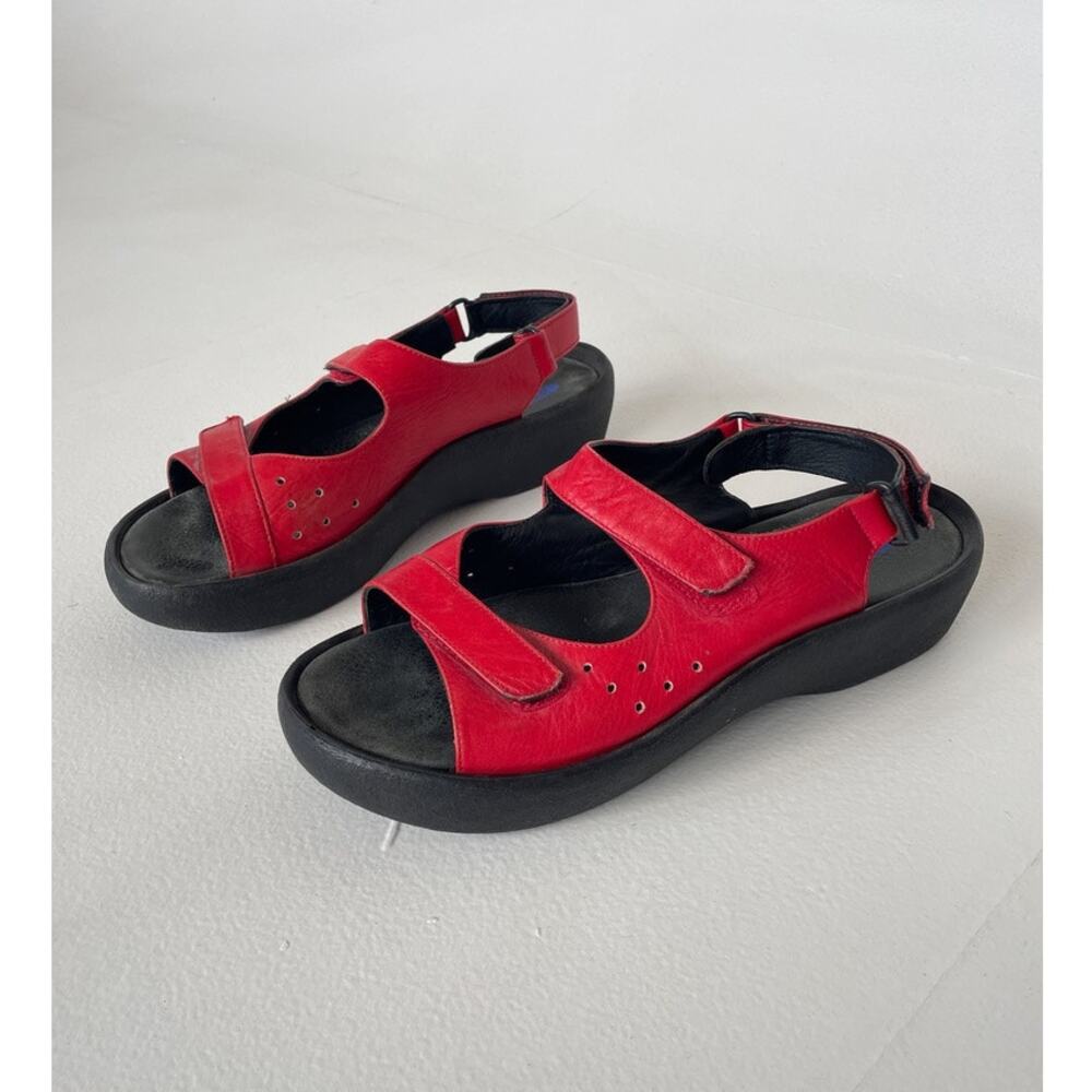Wolky Red Leather Jewel Slingback Platform Sandals · 42 · Chunky Walking Comfort